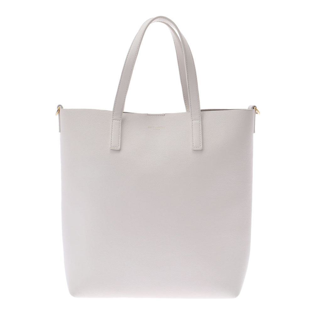 SAINT LAURENT Toy Shopping Tote Bag Cream Leather Handbag